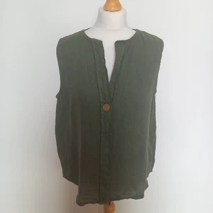 Made In Italy One Size Green Pure Linen Sleeveless  Shirt Top Lagenlook BNWT - Picture 1 of 7