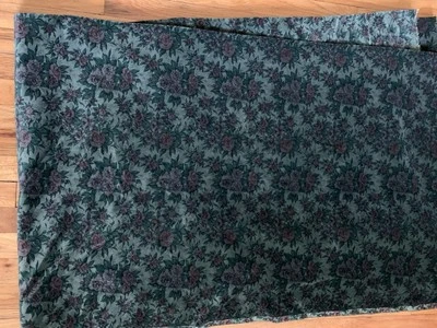 Lot 5 Yards Velvet Fabric Green W/ Maroon Floral Pattern Curtain Upholstery Use - Image 1 of 3