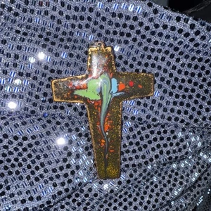 Dorothy Morang Enamel on Copper Cross Religious Hanging Pendant Crucifix - Picture 1 of 4