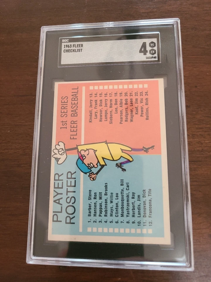 Lista de verificación de tarjetas de béisbol Fleer 1963 SGC 4, sin marcar, excelente estado, ¡¡BONITA!!! Foto 1 de 2