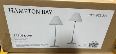 Hampton Bay Ashburn 31 pulgadas Lámpara de mesa de níquel con pantalla de tela blanca (juego de 2) Foto 1 de 2