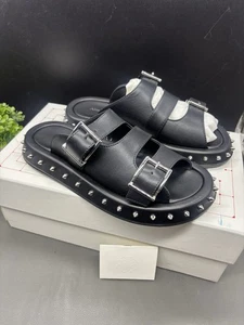 Alexander McQueen Black Leather Studded Sandals 37.5/US 7.5 - Picture 1 of 15