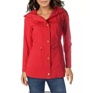 Cole Haan Signature Jacket Women’s Medium Red Hooded Utility Travel Raincoat - Picture 1 of 13