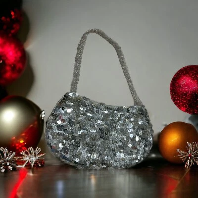 La Regale блестками Серебряный вечер молнии маленький сумочки Дамская сумка бисером ремень 8 «x 4» - - Изображение 1 из 4