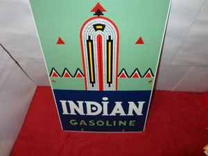 12 x 18 in INDIAN GASOLINE ADV. SIGN HEAVY METAL PORCELAIN NICE GRAPHICS # 1015B - Picture 1 of 7