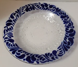 Cuenco de vidrio azul cobalto hecho a mano y pintado en México patrón floral lágrima - Imagen 1 de 5