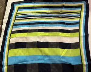 Authentic Vintage OSCAR by OSCAR DE LA RENTA BLUE STRIPE Silk Scarf 21 X 21 - Picture 1 of 3