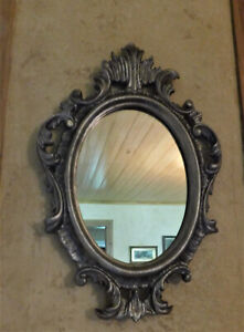 VINTAGE ORNATE SMALL WALL MIRROR FLORENTINE STYLE SILVER TONE WOOD