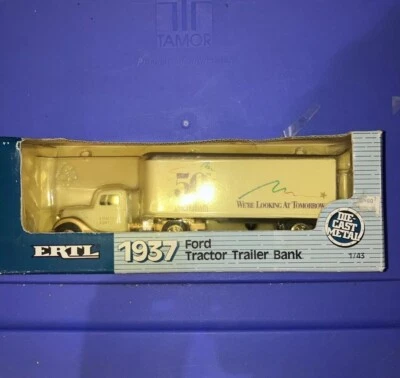 ERTL 1937 Ford Tractor Trailer Die-Cast Bank, 1/43 Scale, NOS - Image 1 of 4