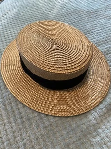 Vintage Early 1900’s Boater Skimmer Straw Hat With Ribbon - Picture 1 of 22