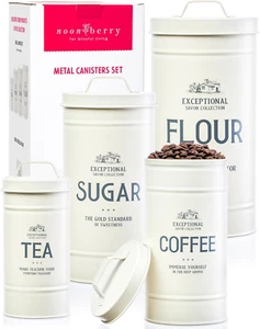 Canisters for Kitchen Counter, Set of 4 - Airtight Coffee Tea Flour Sugar Canist - Picture 1 of 9
