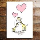 Giraffe and baby pink heart balloons metal sign plaque