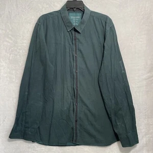 Guess Mens Button Shirt Teal Green Geometric 2XL Slim Fit Long Sleeve Collar - Picture 1 of 13