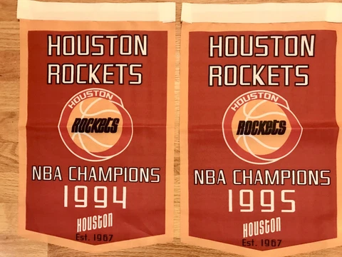 Complete Set Houston Rockets NBA Champions 2 Banners/Flags 18.5" x 11.5" Cover
