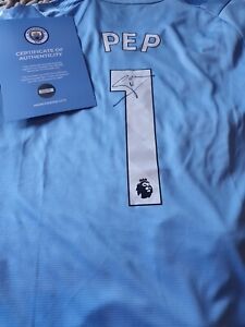Hand Signed Pep Guardiola Man City Shirt With Club Coa