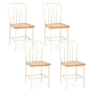 Dining Chairs Set of 4 High Back Navy Chairs Metal Frame Footrests Kitchen White - Picture 1 of 8
