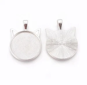 lot de 5 Pendentifs chat Support pour cabochon 25 mm couleur argenté - Imagen 1 de 2