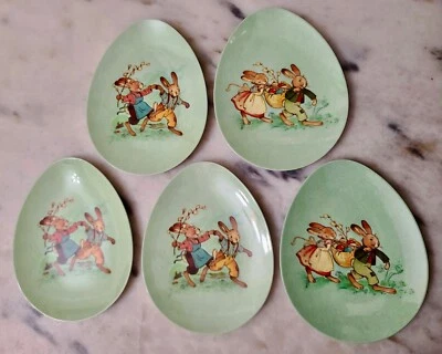 5 Platos de Melamina Verde Menta Ilustrados Huevo de Pascua Mercado Mundial 9" x 7" Foto 1 de 4