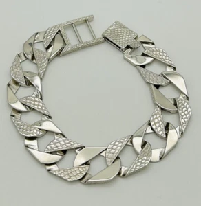 925 Solid Sterling Silver 16mm Chunky Cast Curb Heavy Bracelet 8.5 inch - Picture 1 of 11