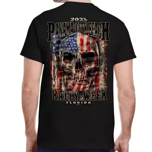 2025 Panama City Beach Rally Week Skull Flag T-Shirt No Harley - Picture 1 of 4