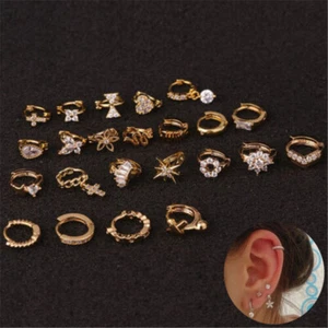 Love CZ Ear Tiny Earring Ear Piercing Jewellery Huggie Hoop Cartilage Tragus - Picture 1 of 15