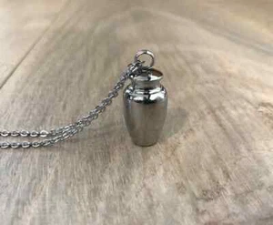 Miniature Mini Screw Top Urn Jar Vial Necklace - Pendant and Chain - DIY Silver - Picture 1 of 3