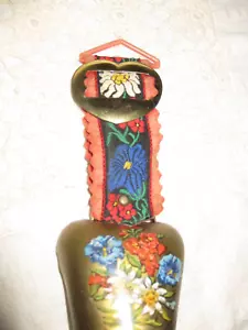 Vintage Switzerland Souvenir Bell Metal/Brass Embroidered Strap Switzerland - Picture 1 of 4