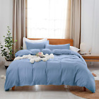 Baby Blue Duvet Cover Full/Queen Size 3 Pieces Solid Color Bedding Set with Zipp