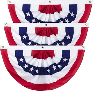 Paquete de 3 banderas plisadas de abanico de EE. UU. 3X6 pies banderas de banderines de Estados Unidos medio abanico - Imagen 1 de 5