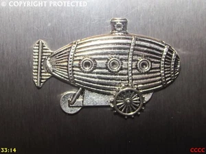 steampunk silver fridge magnet airship submarine zeppelin blimp flying pilot - Picture 1 of 2