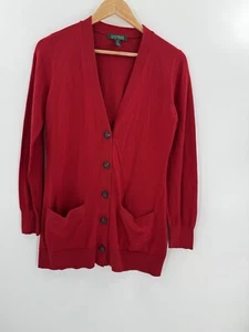 Lauren Ralph Lauren Red Cotton Long Sleeve Cardigan Women's Sweater Size SMALL - Picture 1 of 9