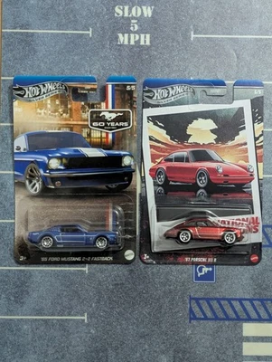Hot Wheels 67 Porsche 911 R Chase, 65 Ford Mustang 2+2 Fastback Chase Duo - Image 1 of 4