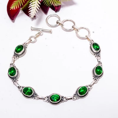 Pulsera ajustable de plata de ley 925 con diopsido cromado 8,99" B83492 Foto 1 de 3