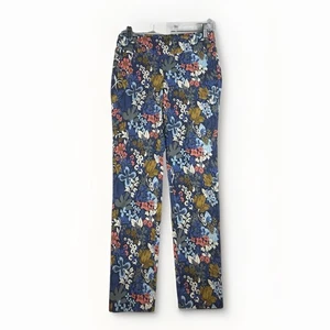 J. McLaughlin Masie Ankle Pants Womens 4 Blue Floral Stretch Slim Pull On - Picture 1 of 7