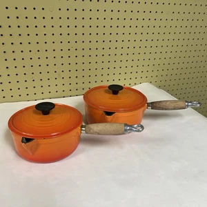 Juego de olla de hierro fundido Le Creuset Cousances vintage naranja llama #16 #18 tapa - Imagen 1 de 15