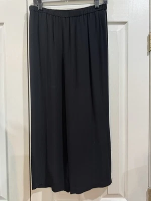 EILEEN FISHER black 100% SILK GEORGETTE CREPE  cropped wide leg pants sz. XS - Image 1 of 2
