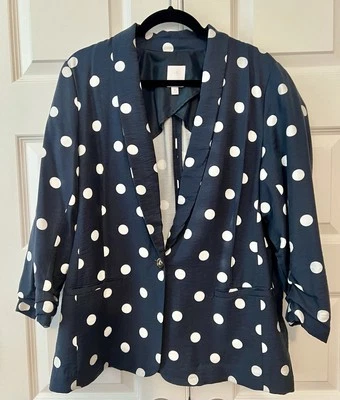 Blazer LC Lauren Conrad para mujer azul marino blanco lunares manga 3/4 talla XL Foto 1 de 4