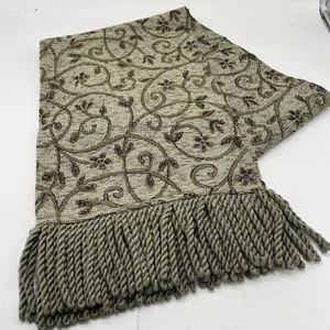 Salbeigrün Beige Blatt Wandteppich Bestickt Fransen Elegant Tischläufer 12”x72” - Bild 1 von 4