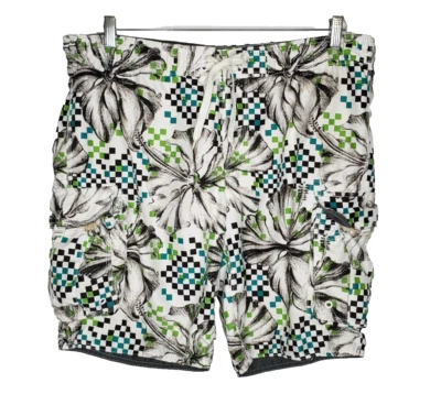 Bermuda de natação Arizona masculina cargo aloha tropical forrada verde branca tamanho grande - Imagem 1 de 4