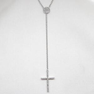 Genuine .52ctw H-SI Diamond 925 Sterling Silver Cross Necklace 4.6g