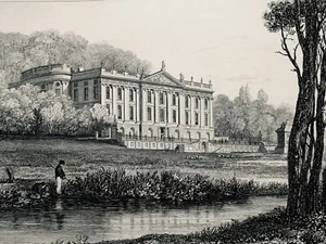 Derbyshire Antique Print CHATSWORTH HOUSE c1886 Chantreys Peak's - Picture 1 of 7
