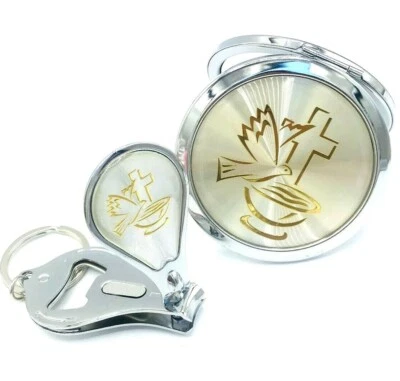 24件装Baptism Favors女孩/男孩钥匙链Recuerdo de Bautizo 12钥匙扣12镜 — 第 1/3 张图片