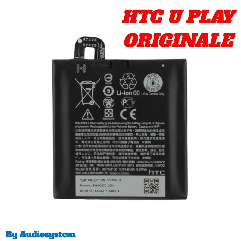 BATTERIA RICAMBIO ORIGINALE HTC per U PLAY 2435mAh B2PZM100 POLIMERI LITIO UPLAY - Immagine 1 di 1