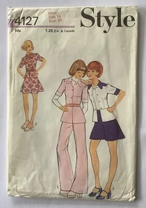 Style 4127 Sewing Pattern 70s Short Sleeve Jacket, Circular Skirt, Pants 14 - Picture 1 of 3
