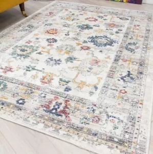 Bright Vintage Style Rugs Cream Neutral Faded Old Style Large Modern Floor Rug - Picture 1 of 7
