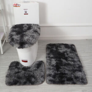 3pc Bathroom Set Rug Contour Mat and Lid Cover Non slip Super Soft Tie-Dye/Solid
