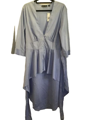 NUEVO CON ETIQUETAS 7TH AVENUE DESIGN STUDIO XL Camisa Azul Alto Bajo Dobladillo Botón Frontal CINCHED Foto 1 de 3