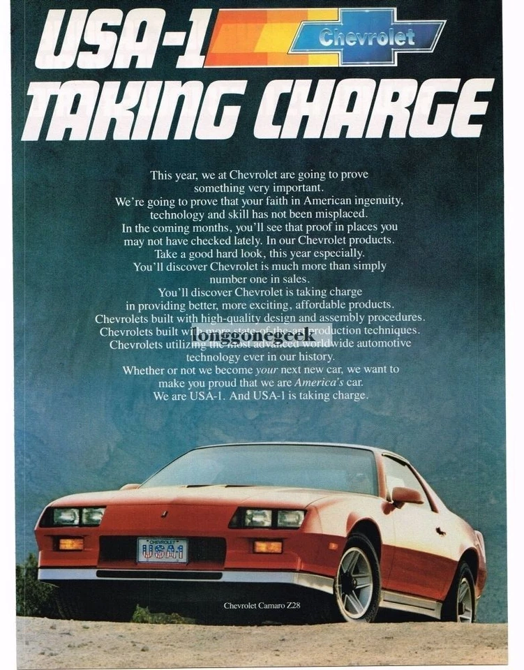 Chevrolet Chevy Camaro Z28 1982 rojo EE. UU.-1 cargándose anuncio vintage  Foto 1 de 1