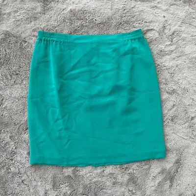 女式 100% 真丝铅笔裙 12 码蓝绿色经典极简主义职业奢华 — 第 1/4 张图片