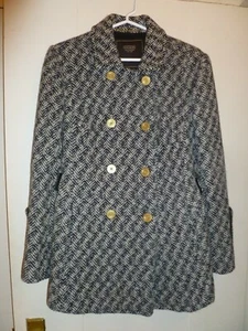 COACH Black & White Wool & Mohair Herringbone Double-Breasted Coat, Size 6 - Picture 1 of 12